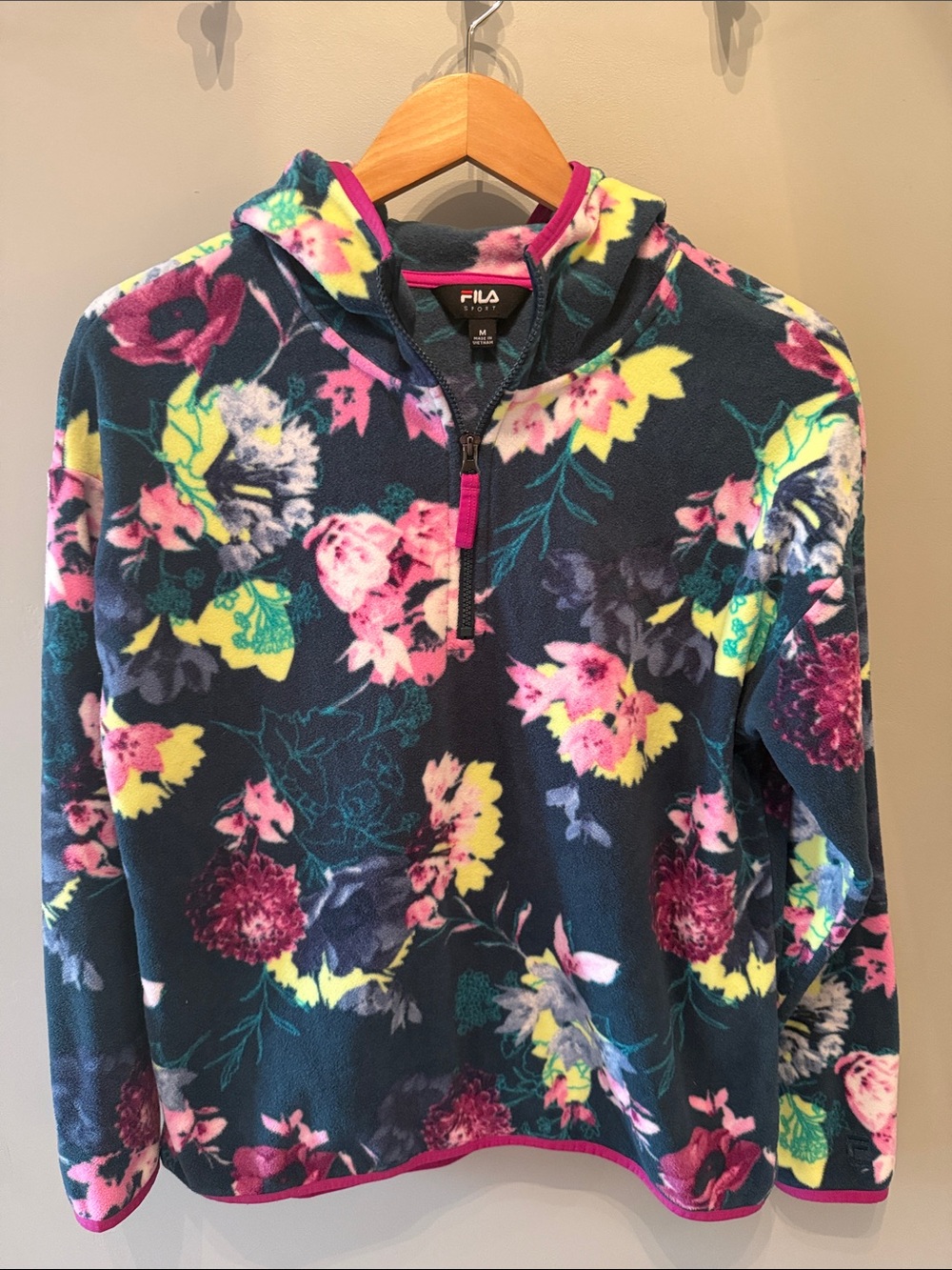 Fila Navy Floral Quarter-Zip Fleece Size Medium